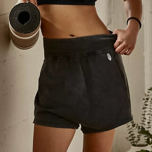FREE PEOPLE MOVEMENT - WASHED BLACK - HOT SHOT HAREM SHORTS - Picture 1 of 6